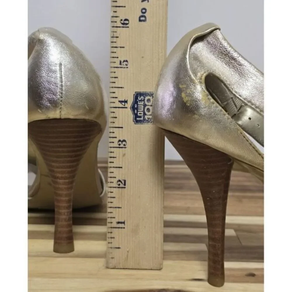 Bandolino Women's Gold Leather Strappy Open Toe Heels Size 9M‎